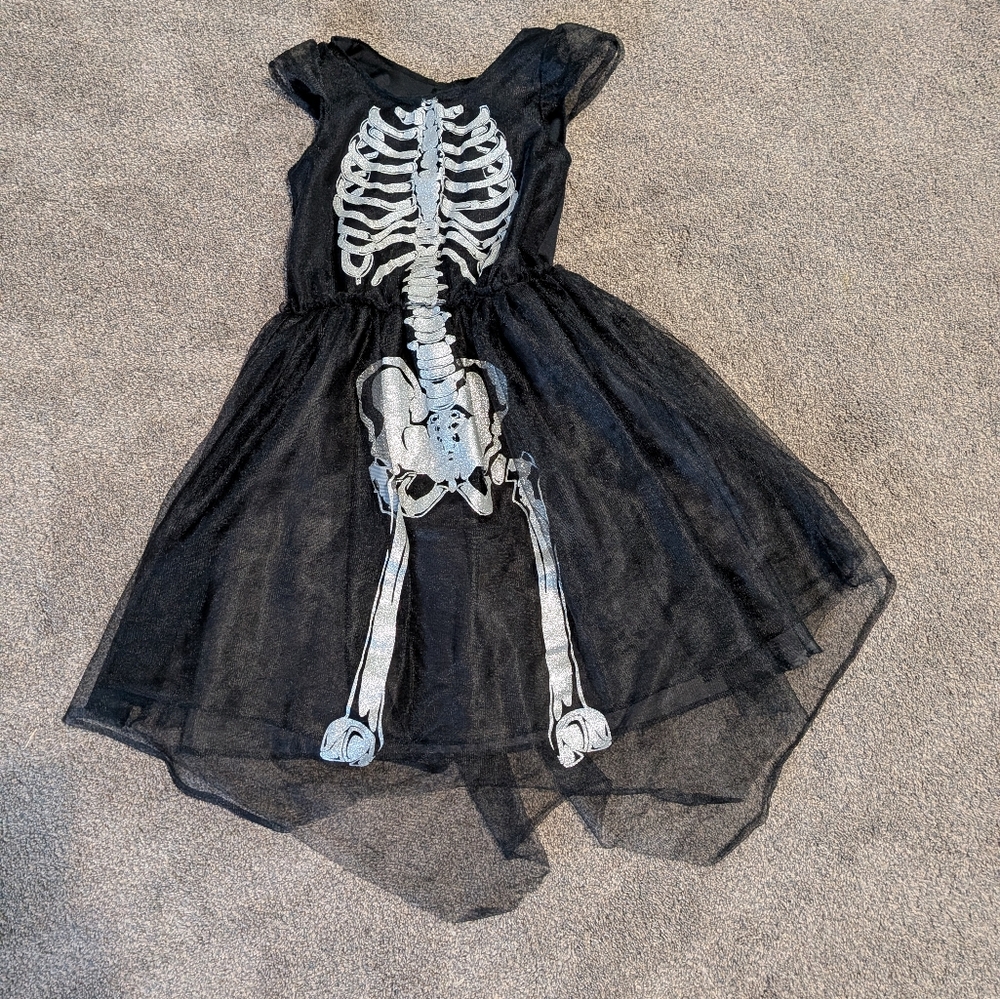 Kids Skeleton Costume Dress - Black and Silver